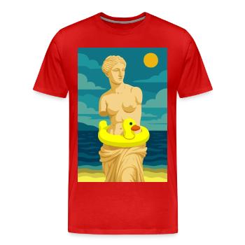 The Venus (at the beach) - Men's Premium Organic T-Shirt - red - Front - Damien (186cm)