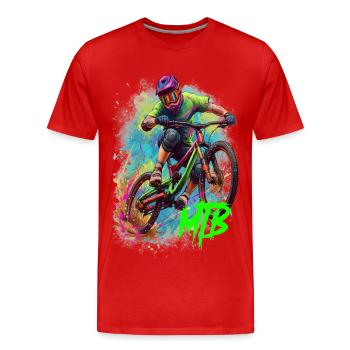 Mountain bike action art - Men's Premium Organic T-Shirt - red - Front - Damien (186cm)