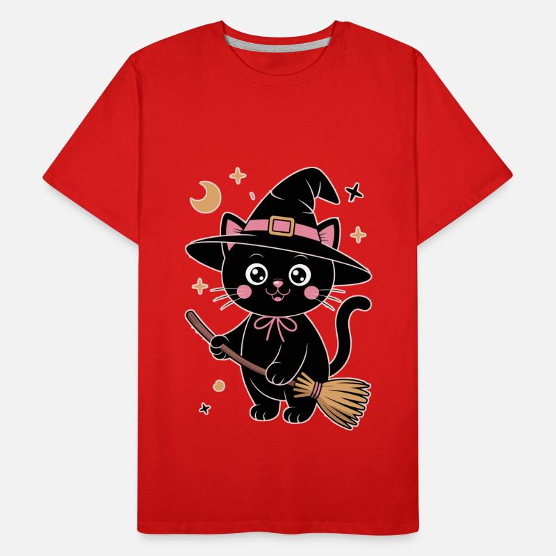Cute cat witch print with magic wand Men's Premium Organic T-Shirt