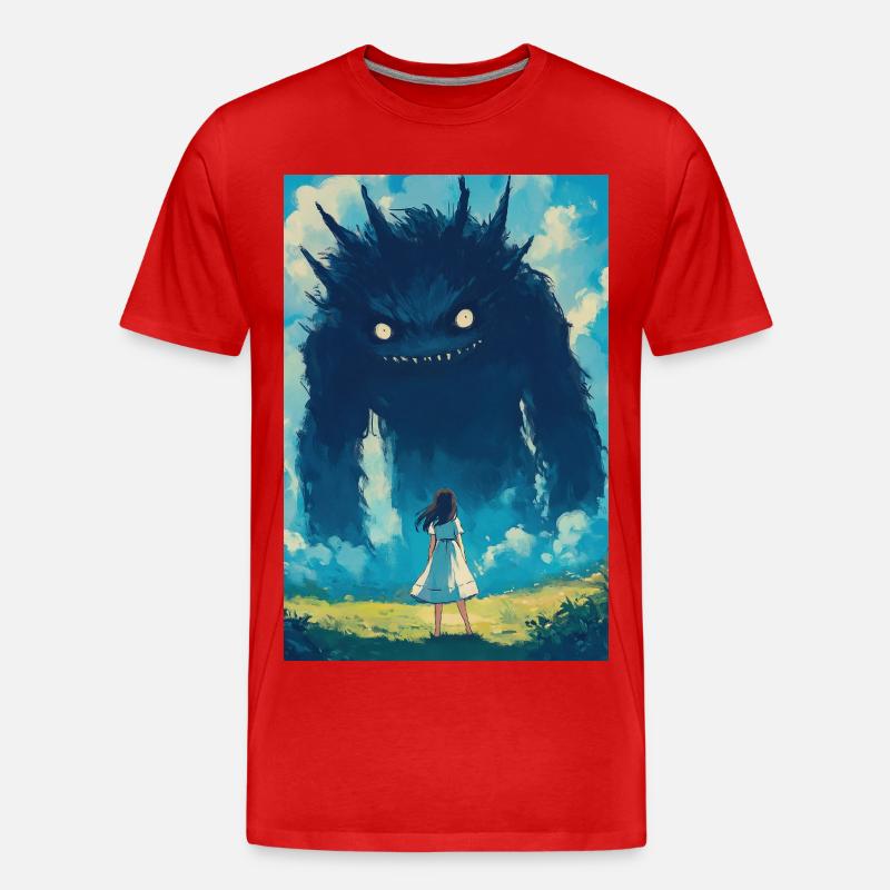 Ein Mädchen steht einem Monster gegenüber - Männer Premium Bio T-Shirt - Rot