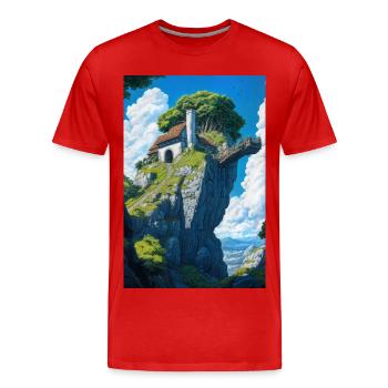 Mountain house landscape - Men's Premium Organic T-Shirt - red - Front - Damien (186cm)