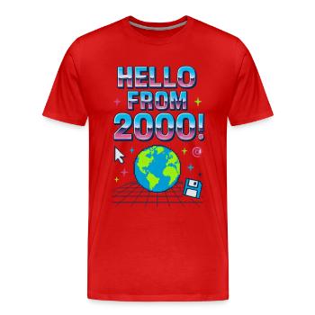 Bonjour des années 2000 Rétro Neon Earth - T-shirt bio Premium Homme - rouge - Devant - Damien (186cm)