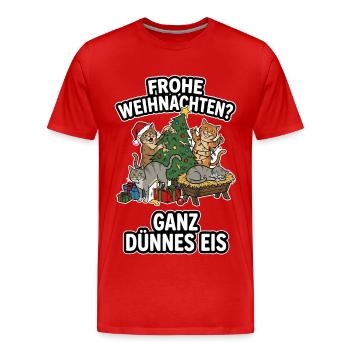 Frohe Weihnachten Dünnes Eis Katzen Anti-Weihnacht - Männer Premium Bio T-Shirt - Rot - Vorne - Damien (186cm)