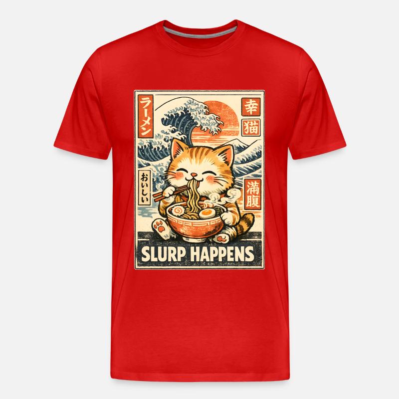 Ramen Katze - Männer Premium Bio T-Shirt - Rot