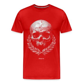 Schädel mit Lorbeer – Dunkles Vintage - Männer Premium Bio T-Shirt - Rot - Vorne - Damien (186cm)