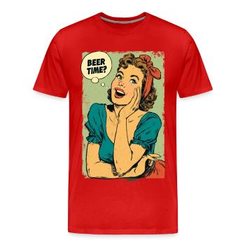 Bierzeit Retro-Pin-Up - Männer Premium Bio T-Shirt - Rot - Vorne - Damien (186cm)