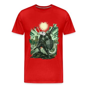 Medieval Knight Lizard in Sunlight - Men's Premium Organic T-Shirt - red - Front - Damien (186cm)