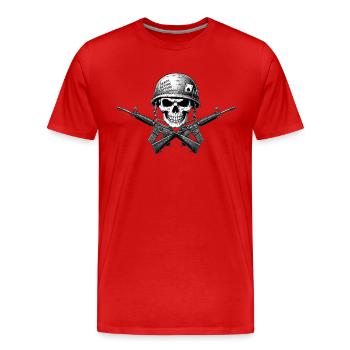 Schädel Gewehr-Emblem - Männer Premium Bio T-Shirt - Rot - Vorne - Damien (186cm)