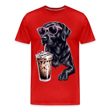Coffee Dog avec des lunettes de soleil roses - T-shirt bio Premium Homme - rouge - Devant - Damien (186cm)