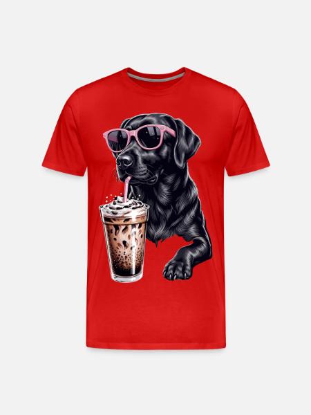 Coffee Dog with Pink Sunglasses - Men's Premium Organic T-Shirt - red