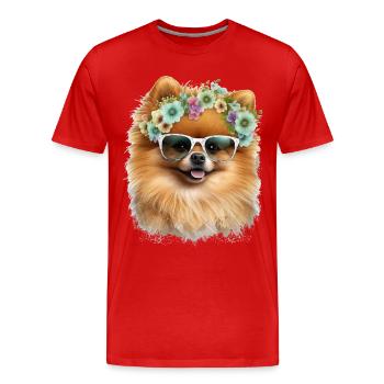 Poméranien doux - T-shirt bio Premium Homme - rouge - Devant - Damien (186cm)