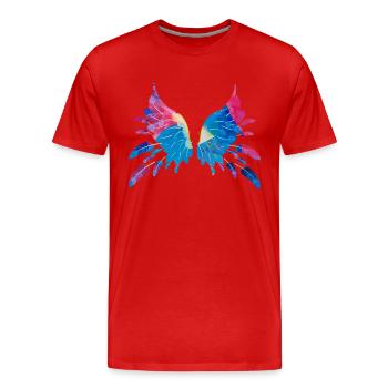 ailes, plumes, ailes bleues, plumes, peinture - T-shirt bio Premium Homme - rouge - Devant - Damien (186cm)