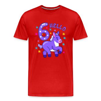Hallo Sechs Esel, sechster Geburtstag, 6. Geburtstag - Männer Premium Bio T-Shirt - Rot - Vorne - Damien (186cm)