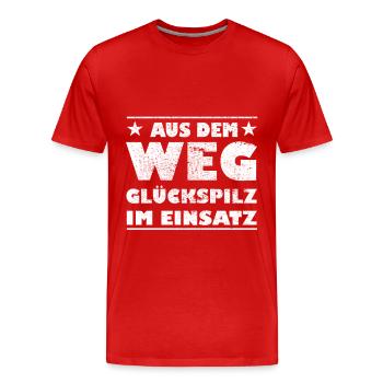 Out of the Way Lucky Guy in Action Design - Men's Premium Organic T-Shirt - red - Front - Damien (186cm)