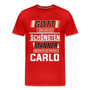 Carlo the Most Beautiful Man Shaped by God Design - Men's Premium Organic T-Shirt - red - Front - Damien (186cm)