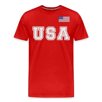 ÉQUIPE Bannière du drapeau américain des États-Unis sur la police - T-shirt bio Premium Homme - rouge - Devant - Damien (186cm)