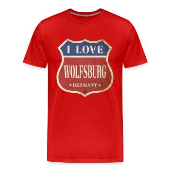 Wolfsburg Allemagne J’aime Vintage Retro Shield - T-shirt bio Premium Homme - rouge - Devant - Damien (186cm)