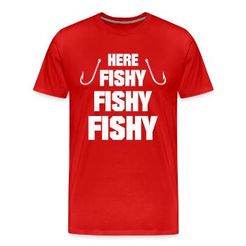 FISHY FISHY FUNNY ANGLER WITH ANGELHAKEN SHIRT - Men's Premium Organic T-Shirt - red - Front - Damien (186cm)