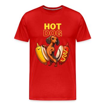 Hot Dog, Teckel, Chien, Grillades, Restauration rapide, Moutarde, Drôle, - T-shirt bio Premium Homme - rouge - Devant - Damien (186cm)