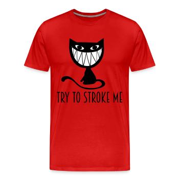 "essayer de me caresser" chat - T-shirt bio Premium Homme - rouge - Devant - Damien (186cm)