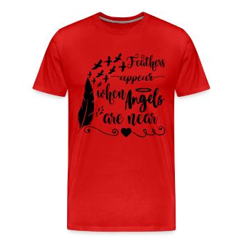 Feathers appear when angels are near - Men's Premium Organic T-Shirt - red - Front - Damien (186cm)