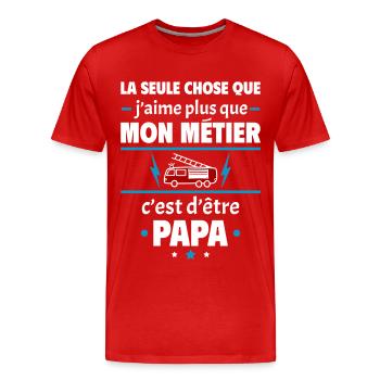 Plus que métier c'est d'être papa Pompier, noël - T-shirt bio Premium Homme - rouge - Devant - Damien (186cm)