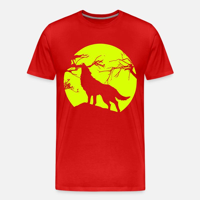 wolf - mond - baum - Männer Premium Bio T-Shirt - Rot