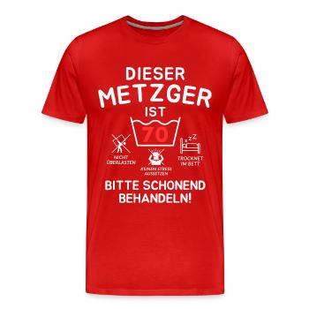 Dieser Metzger ist 70. Schonend behandeln - Männer Premium Bio T-Shirt - Rot - Vorne - Damien (186cm)