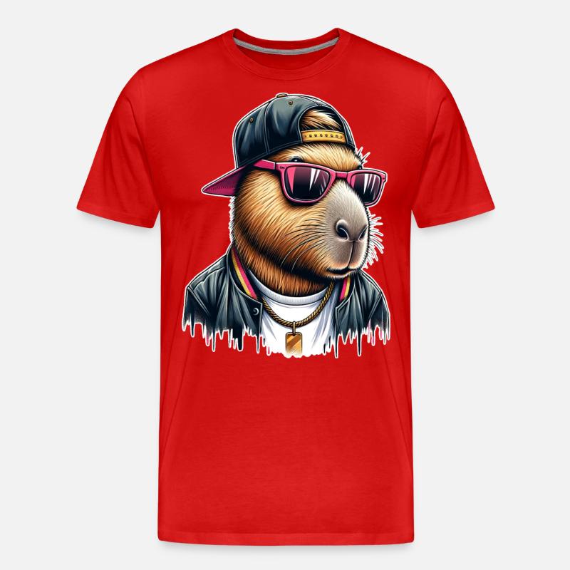 Capybara Cap Sonnebrille Cool - Männer Premium Bio T-Shirt - Rot