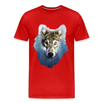 Wolf - Männer Premium Bio T-Shirt - Rot - Vorne - Damien (186cm)
