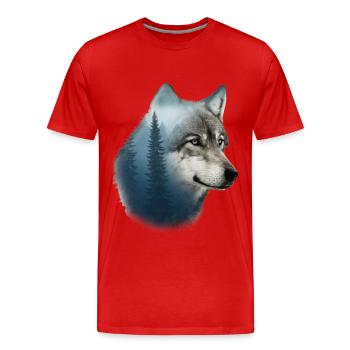 Wolf - Männer Premium Bio T-Shirt - Rot - Vorne - Damien (186cm)