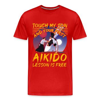 Touch my Son et votre première leçon d’Aïkido est gratuite - T-shirt bio Premium Homme - rouge - Devant - Damien (186cm)