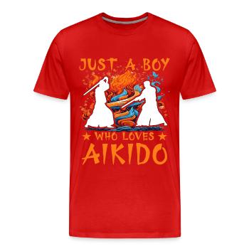 Nur ein Junge, der Aikido liebt - Männer Premium Bio T-Shirt - Rot - Vorne - Damien (186cm)