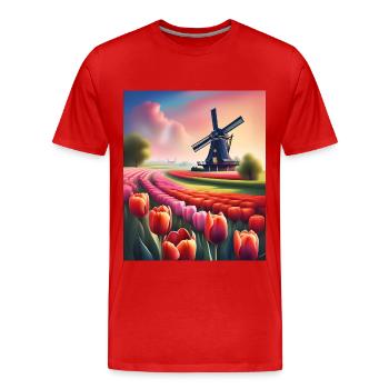 Un beau champ de tulipes en Hollande - T-shirt bio Premium Homme - rouge - Devant - Damien (186cm)