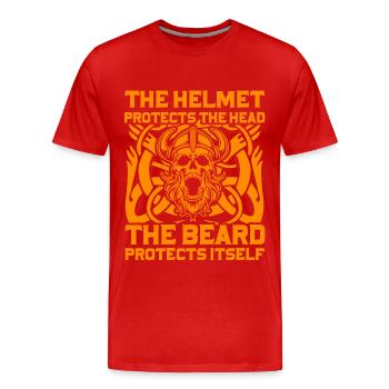 Le casque protège la tête, la barbe la protège - T-shirt bio Premium Homme - rouge - Devant - Damien (186cm)
