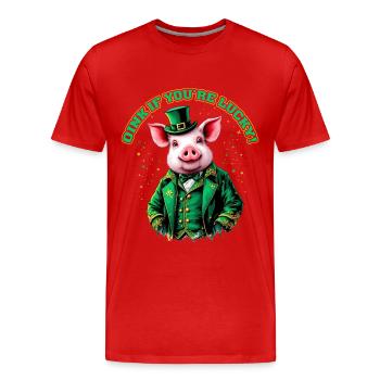 Oink tu as de la chance - T-shirt bio Premium Homme - rouge - Devant - Damien (186cm)