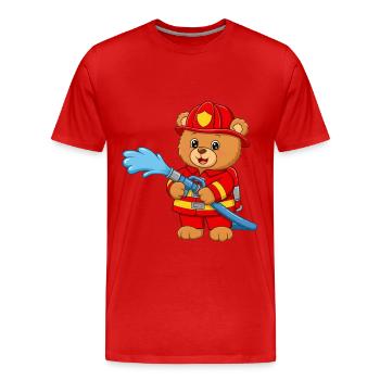 Ours en peluche pompier avec tuyau d’arrosage - T-shirt bio Premium Homme - rouge - Devant - Damien (186cm)