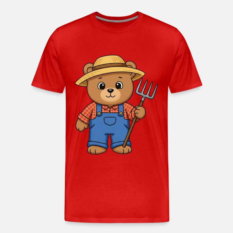 Teddybär Farmer - Männer Premium Bio T-Shirt - Rot