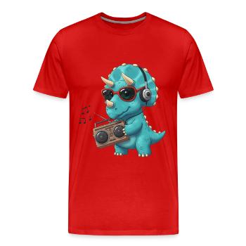 Dino dessin animé tricératops écouter de la musique - T-shirt bio Premium Homme - rouge - Devant - Damien (186cm)