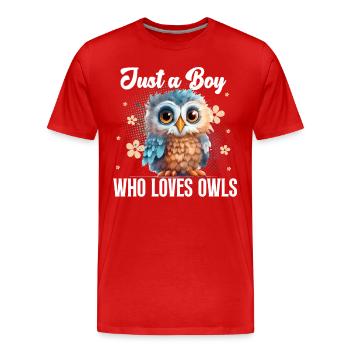 Eule - Männer Premium Bio T-Shirt - Rot - Vorne - Damien (186cm)
