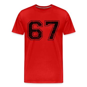 Zahl 67 im Vintage-Shabby-Chic - Männer Premium Bio T-Shirt - Rot - Vorne - Damien (186cm)