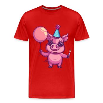 Cochon Anniversaire Bande Dessinée Sanglier - T-shirt bio Premium Homme - rouge - Devant - Damien (186cm)