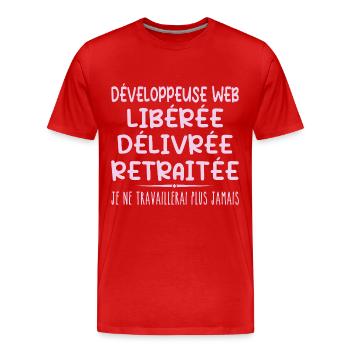 Développeuse web célèbre sa retraite avec humour - T-shirt bio Premium Homme - rouge - Devant - Damien (186cm)