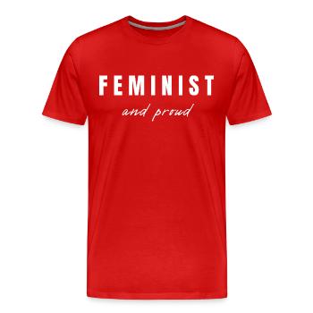 Féministe et fière - T-shirt bio Premium Homme - rouge - Devant - Damien (186cm)