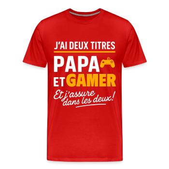 2 titres papa et gamer geek gaming cadeau humour - T-shirt bio Premium Homme - rouge - Devant - Damien (186cm)