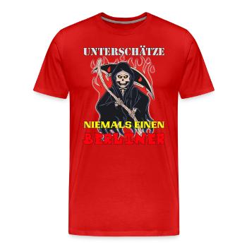 Berlin unterschätze keinen Berliner Skull - Männer Premium Bio T-Shirt - Rot - Vorne - Damien (186cm)
