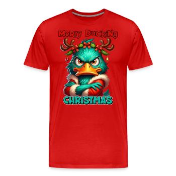 Merry Ducking Xmas. Ente Weihnachten frech - Männer Premium Bio T-Shirt - Rot - Vorne - Damien (186cm)