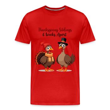 Thanksgiving Siblings - Men's Premium Organic T-Shirt - red - Front - Damien (186cm)