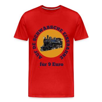 Auf der schwäbischen Eisenbahn für 9 Euro - Männer Premium Bio T-Shirt - Rot - Vorne - Damien (186cm)
