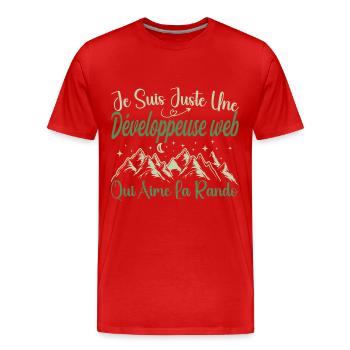 Développeuse web aventurier passionnée de Randonné - T-shirt bio Premium Homme - rouge - Devant - Damien (186cm)